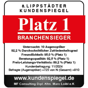 Platz 1 Kundenbefragung Bester Optiker in Lippstadt